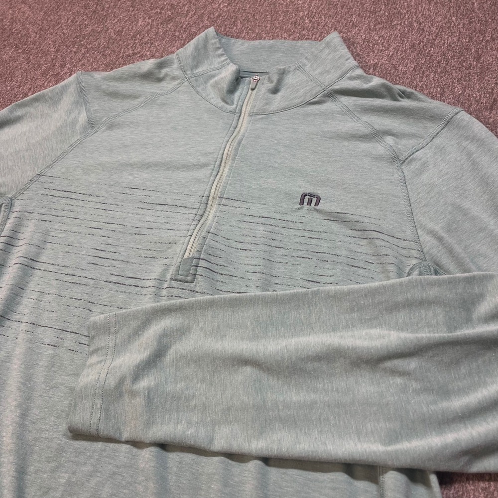 Travis Mathew Mens Large Sage Green Heather Quarter Zip Pullover Golf Shirt 0406